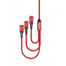 BENKS 3IN1 MULTIPLE NYLON USB CABLE MICRO+2 LIGHTNING 150CM RED