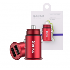BENKS BULLET DUAL USB CAR CHARGER C27 (RED)