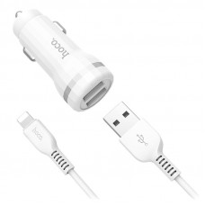 HOCO STAUNCH DUAL PORT IN-CAR CHARGER WITH LIGHTNING Z27 (WHITE)