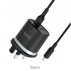 HOCO DUAL PORT CHARGER WITH TYPE-C CABLE 2.1A C46 (BLACK)