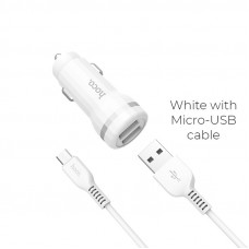 HOCO STAUNCH DUAL PORT IN-CAR CHARGER WITH MICRO CABLE Z27 (WHITE)